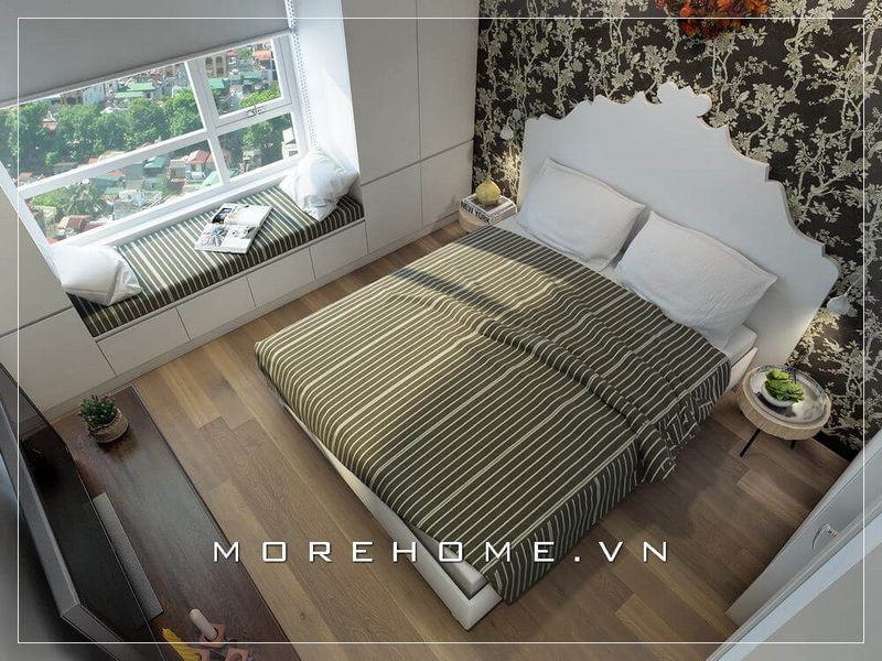 Giường ngủ màu trắng sang trọng, tinh tế được gia chủ lựa chọn tạo cho phòng ngủ thêm phần thoải mái và nhẹ nhàng hơn
